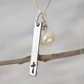 Cross & Pearl Bar Necklace in Silver