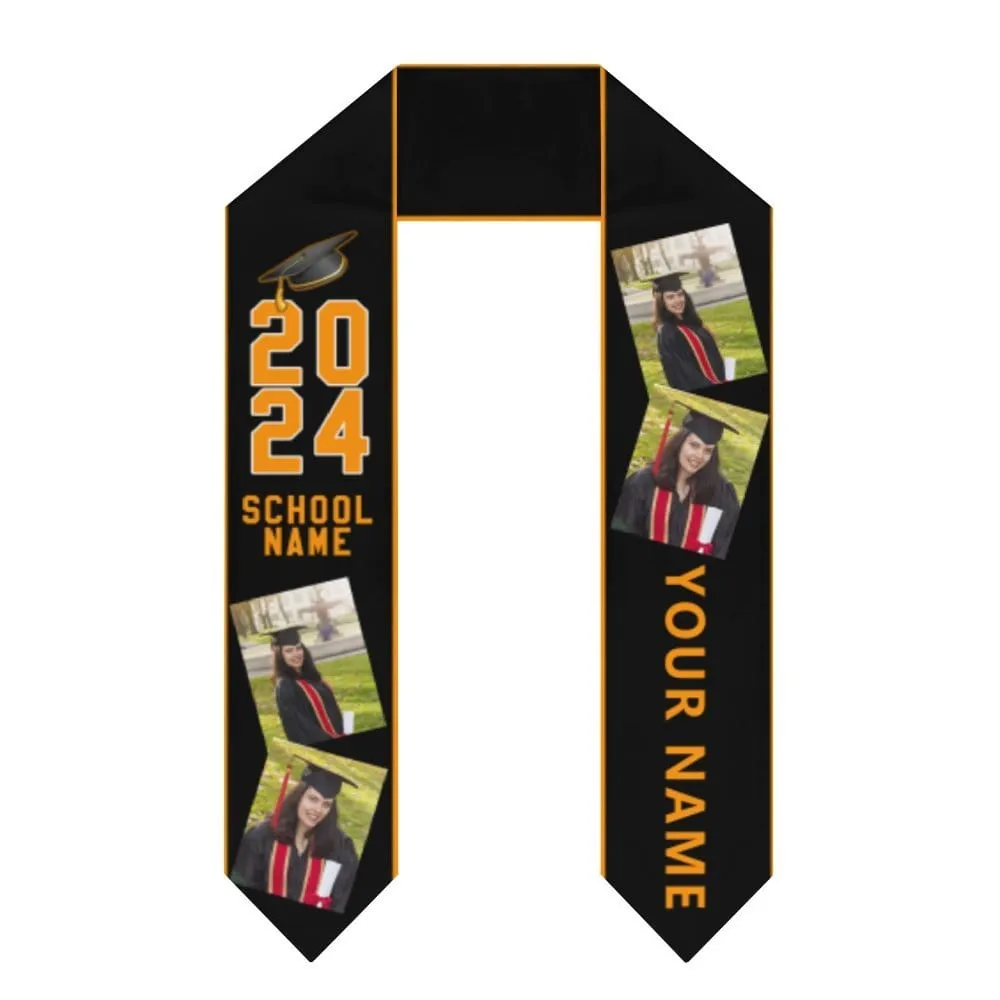 Custom Photo&Name Black Graduation Stoles Sash Class of 2024 Graduation Gift