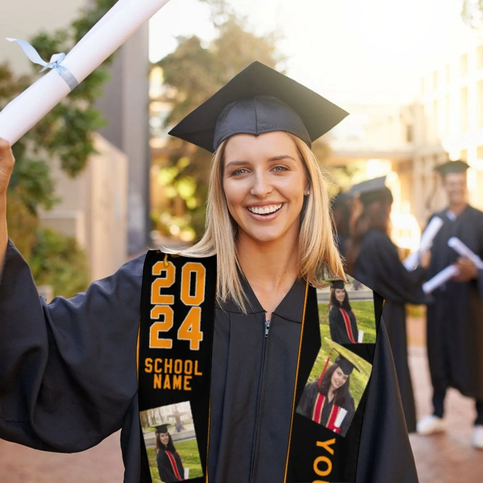 Custom Photo&Name Black Graduation Stoles Sash Class of 2024 Graduation Gift