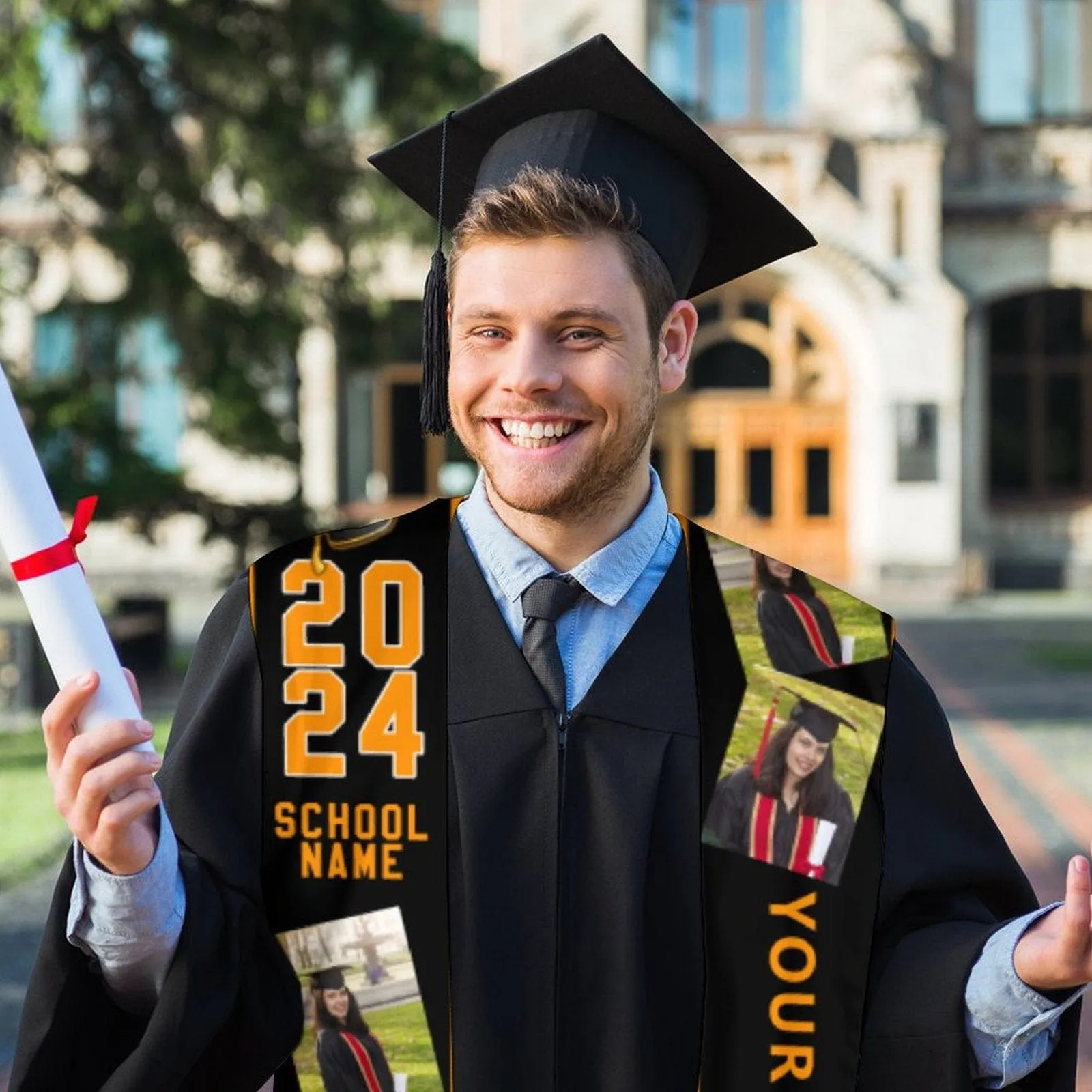 Custom Photo&Name Black Graduation Stoles Sash Class of 2024 Graduation Gift