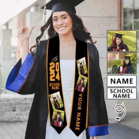 Custom Photo&Name Black Graduation Stoles Sash Class of 2024 Graduation Gift