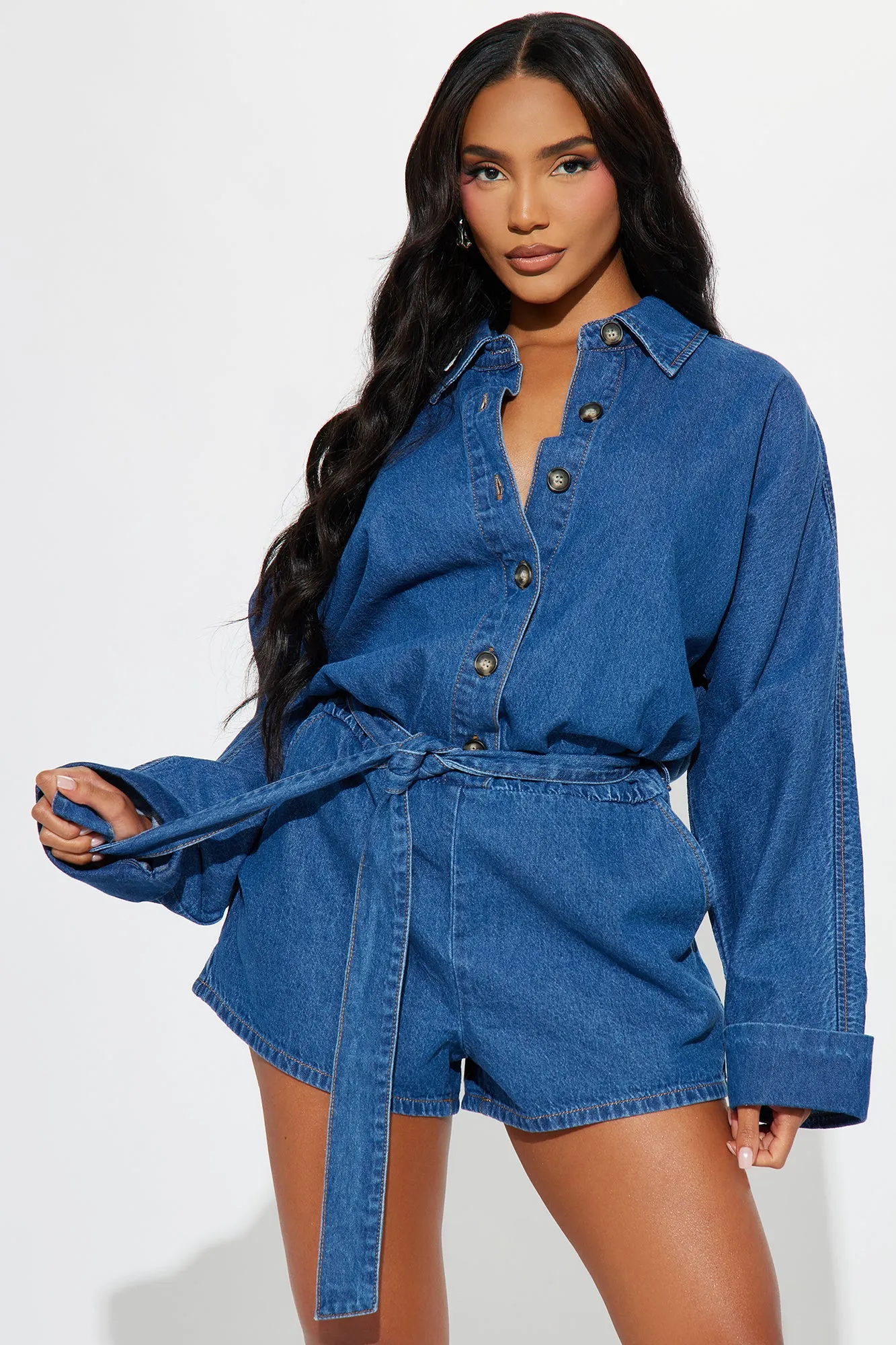 Dont Bother Me Denim Romper - Medium Wash