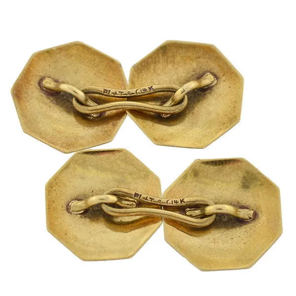 Edwardian Platinum Topped 14kt Gold Etched Cufflinks