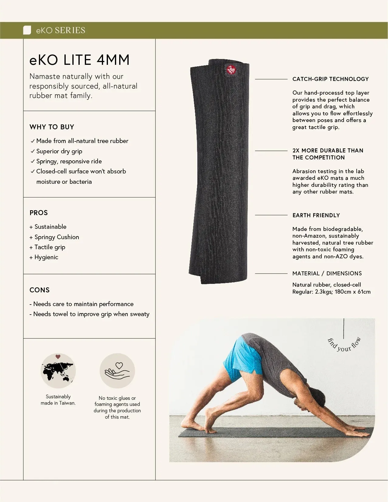 eKO® Lite Yoga Mat 4mm - 180cm - From Tree Rubber