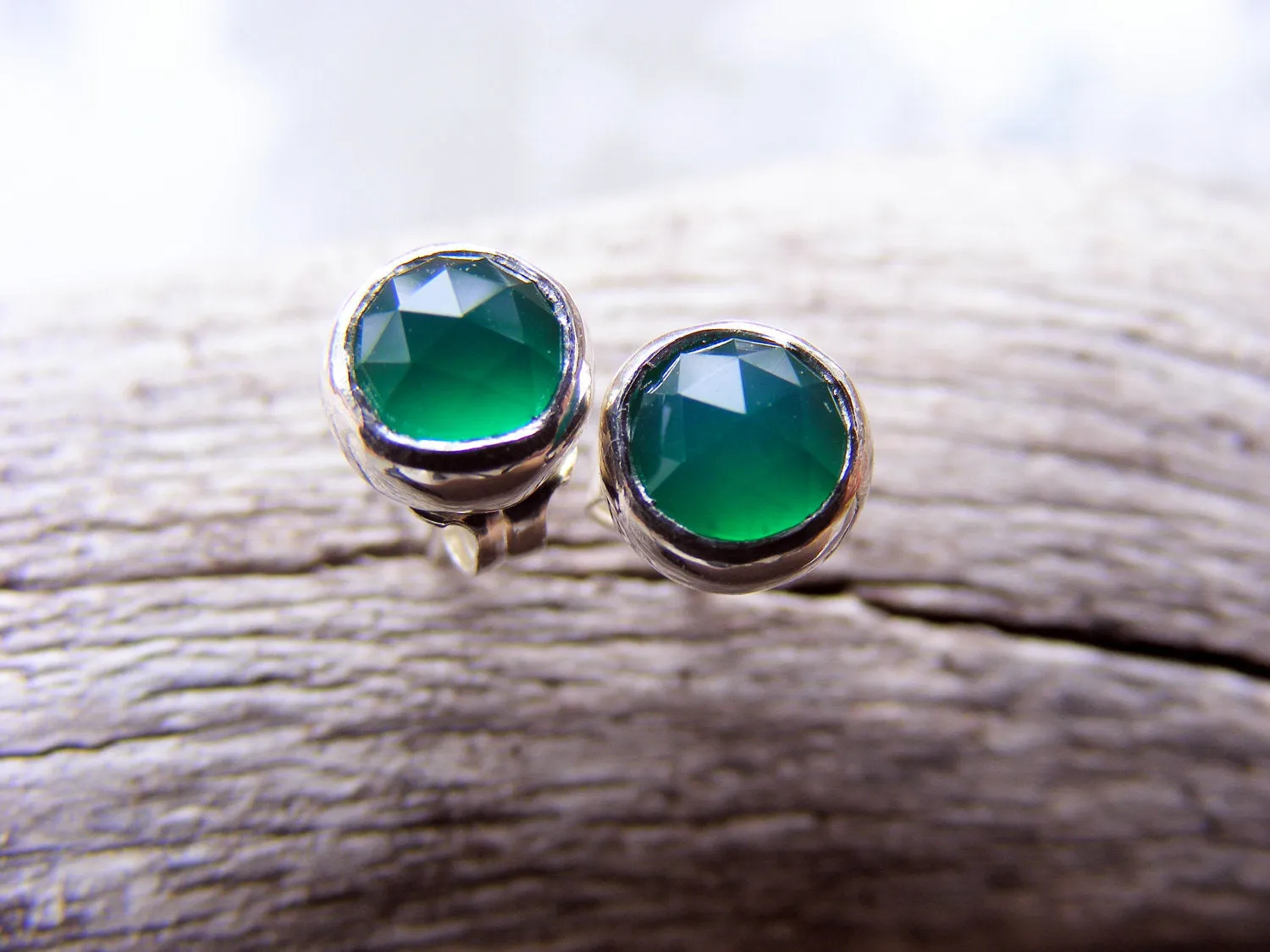 Emerald Green Onyx Sterling Silver Studs.