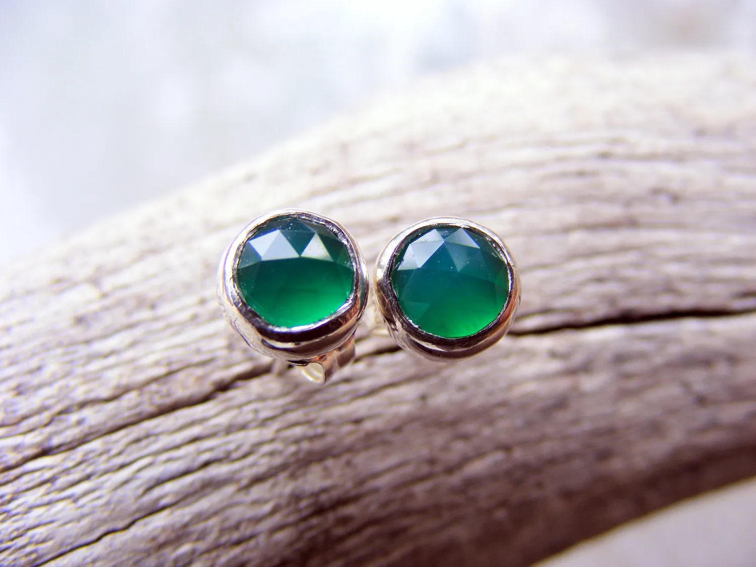 Emerald Green Onyx Sterling Silver Studs.