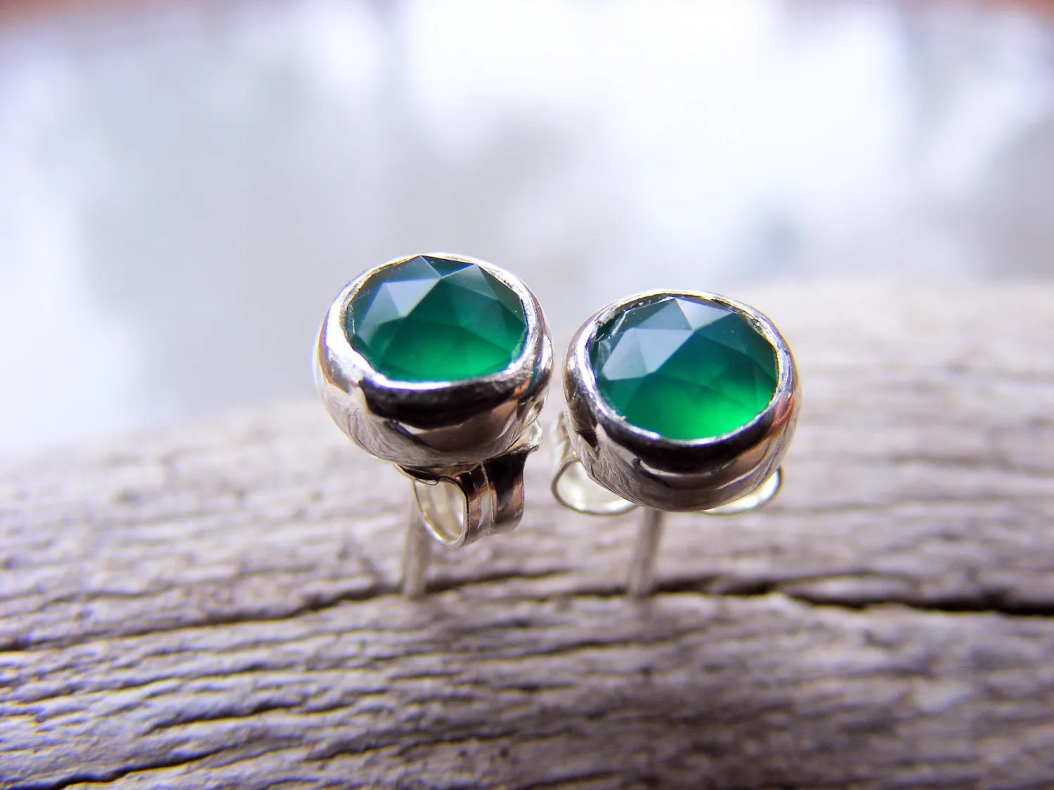 Emerald Green Onyx Sterling Silver Studs.