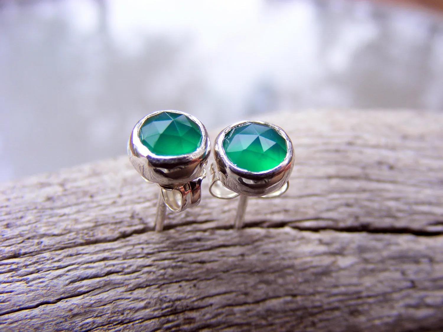 Emerald Green Onyx Sterling Silver Studs.