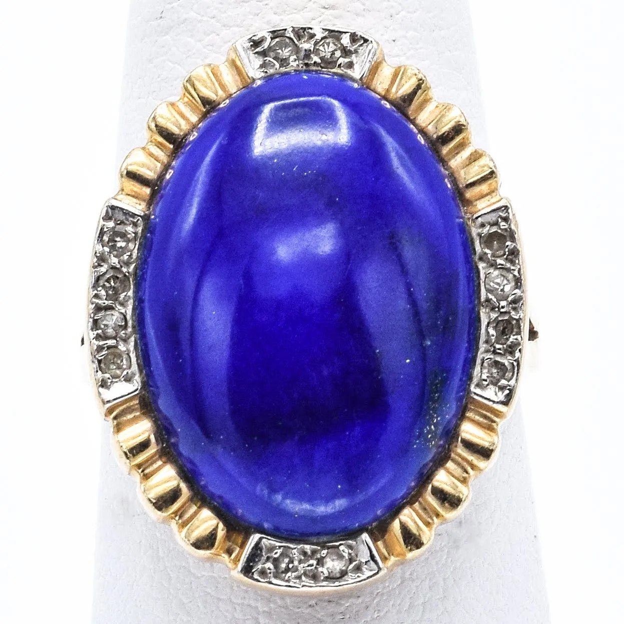 Estate 14K Yellow Gold Lapis Lazuli & Diamond Cocktail Ring