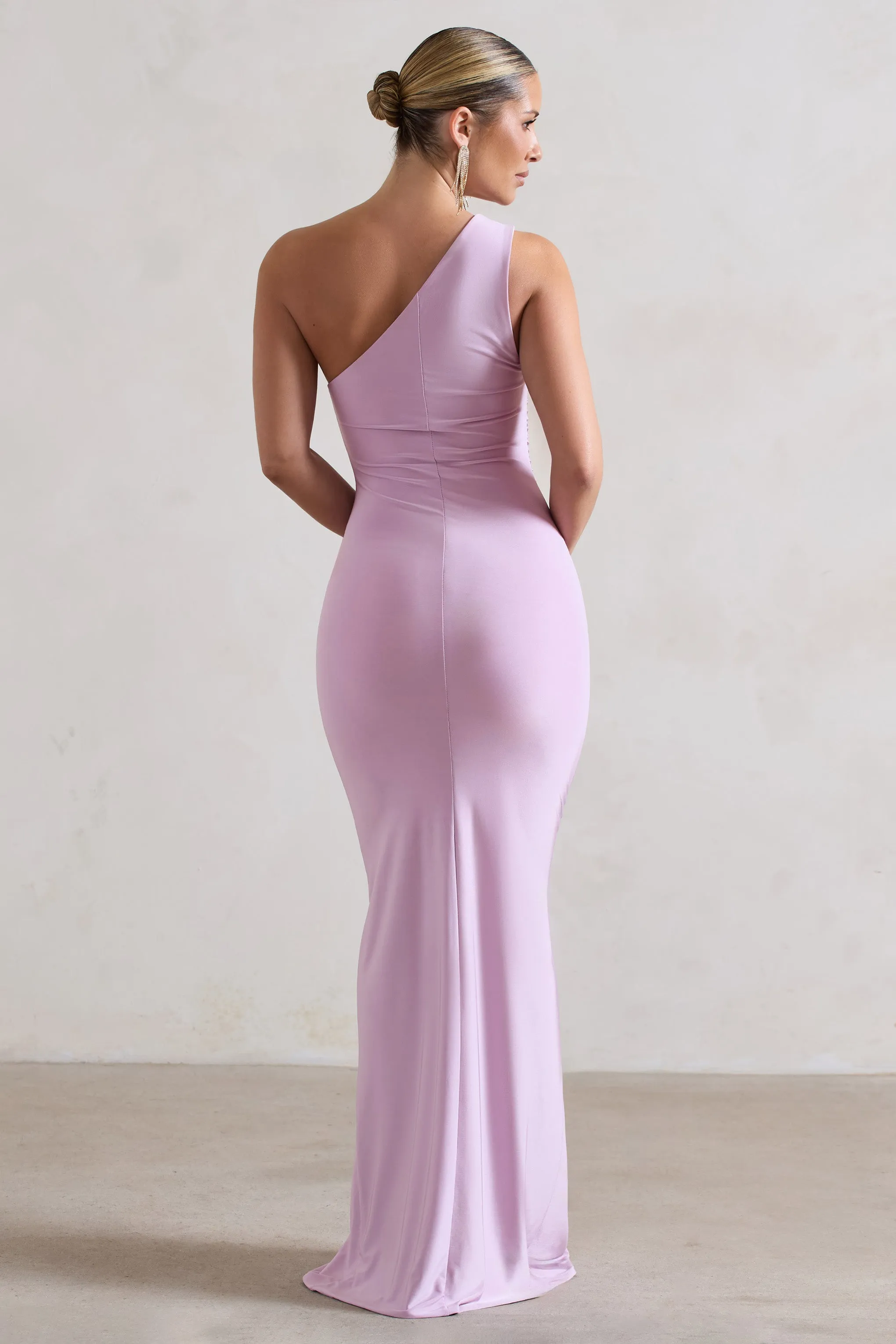 Ethereal | Lilac One Shoulder Ruched Split Maxi Dress