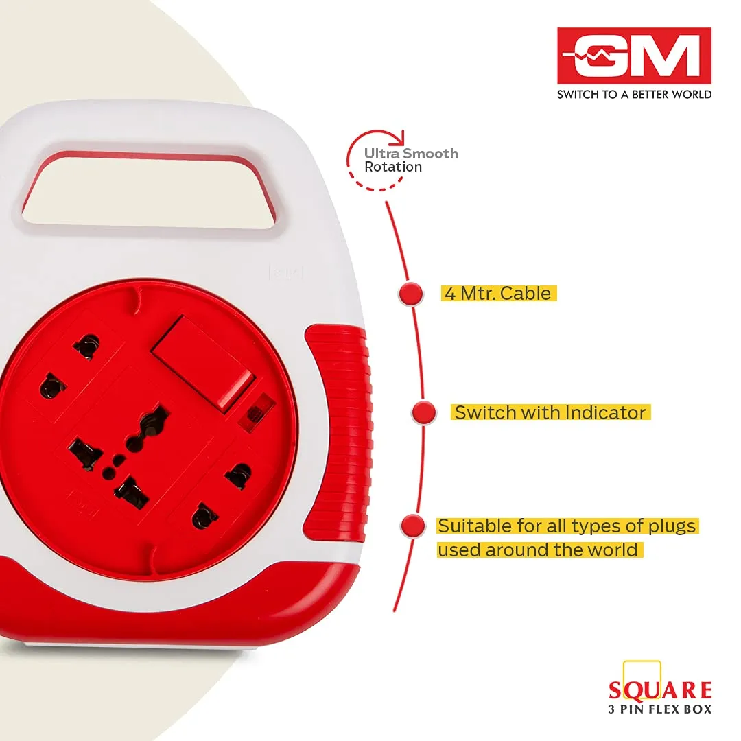 GM Modular 3045-Square 3 Pin Flex Box 4 Meter (with Handle, Indicator & International Socket)