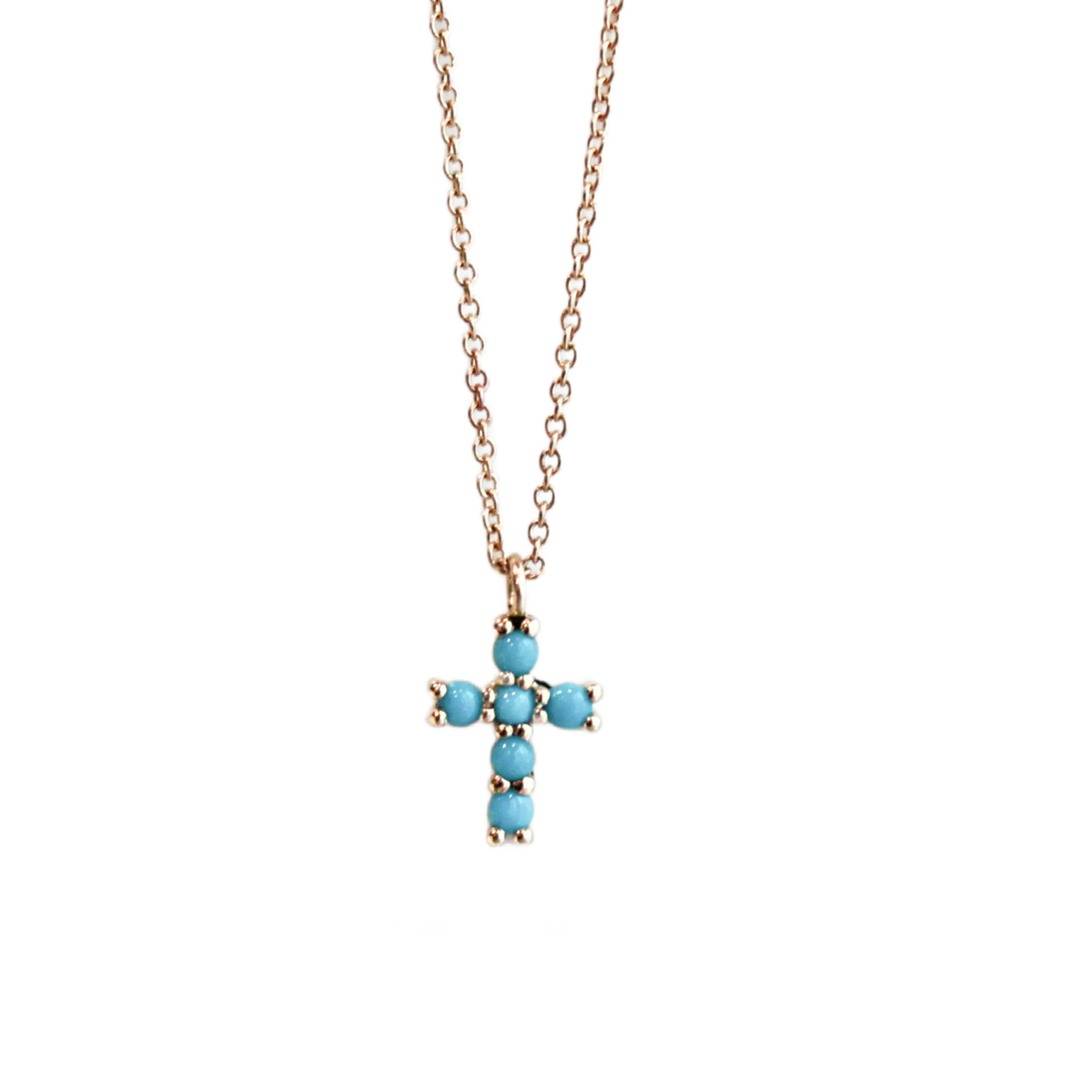 Gold & Turquoise Stone Cross Necklace