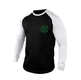 GOOD LUCK SHAMROCK 100% COTTON RAGLAN GRAPHIC LONG SLEEVE T-SHIRT