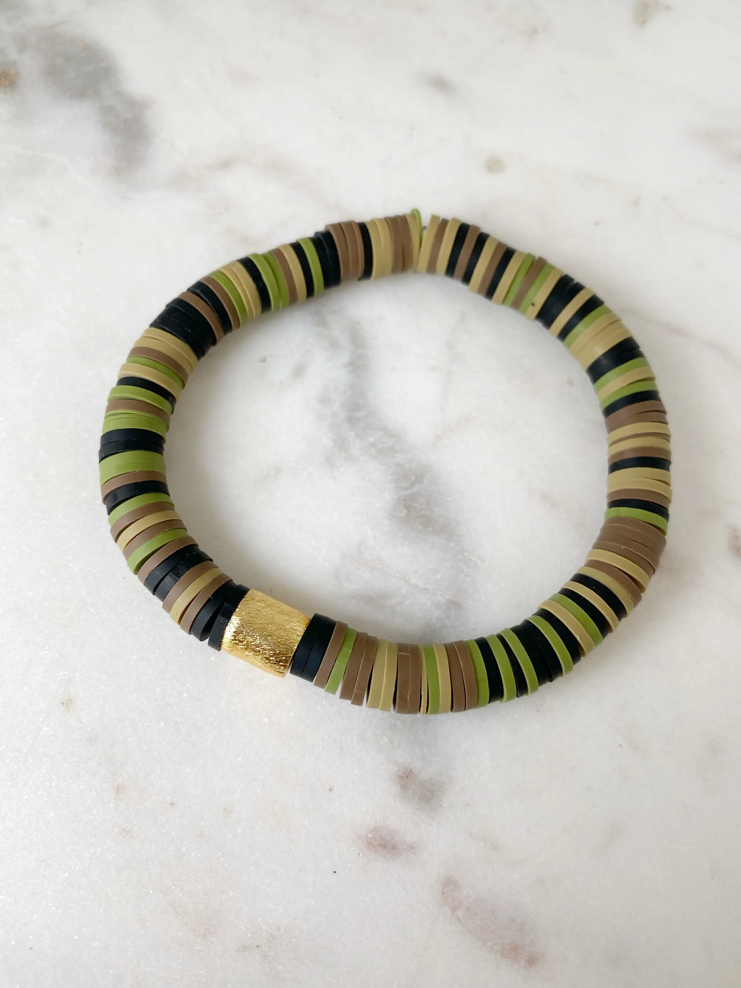 Heishi Color Pop Bracelet Camo Multi Gold Barrel