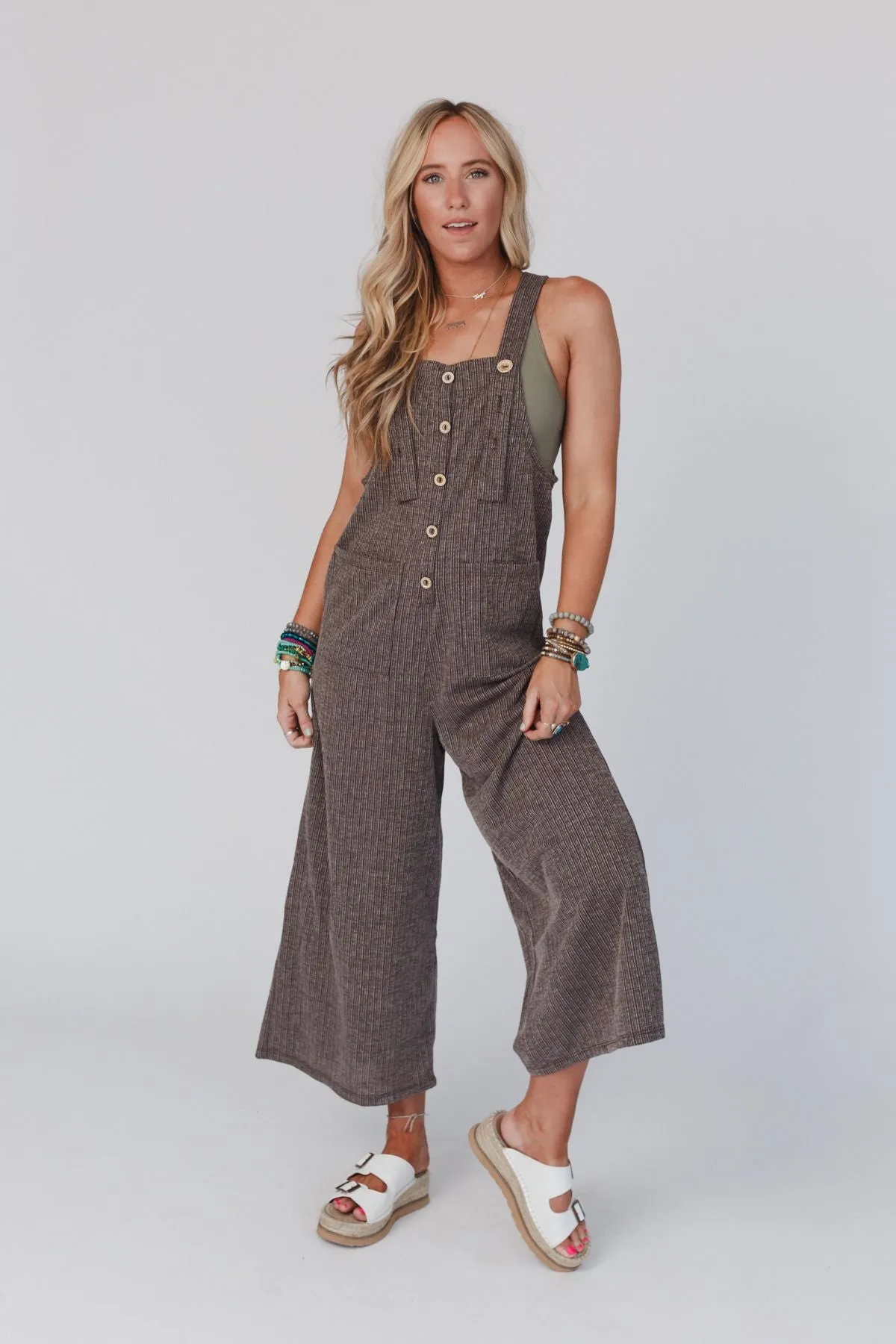 High Hopes Button Up Overalls - Brown