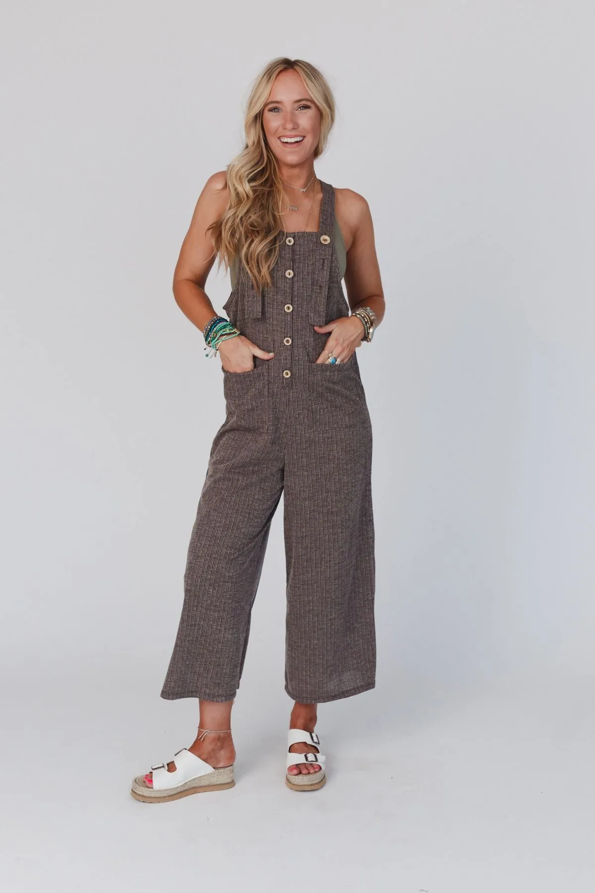 High Hopes Button Up Overalls - Brown