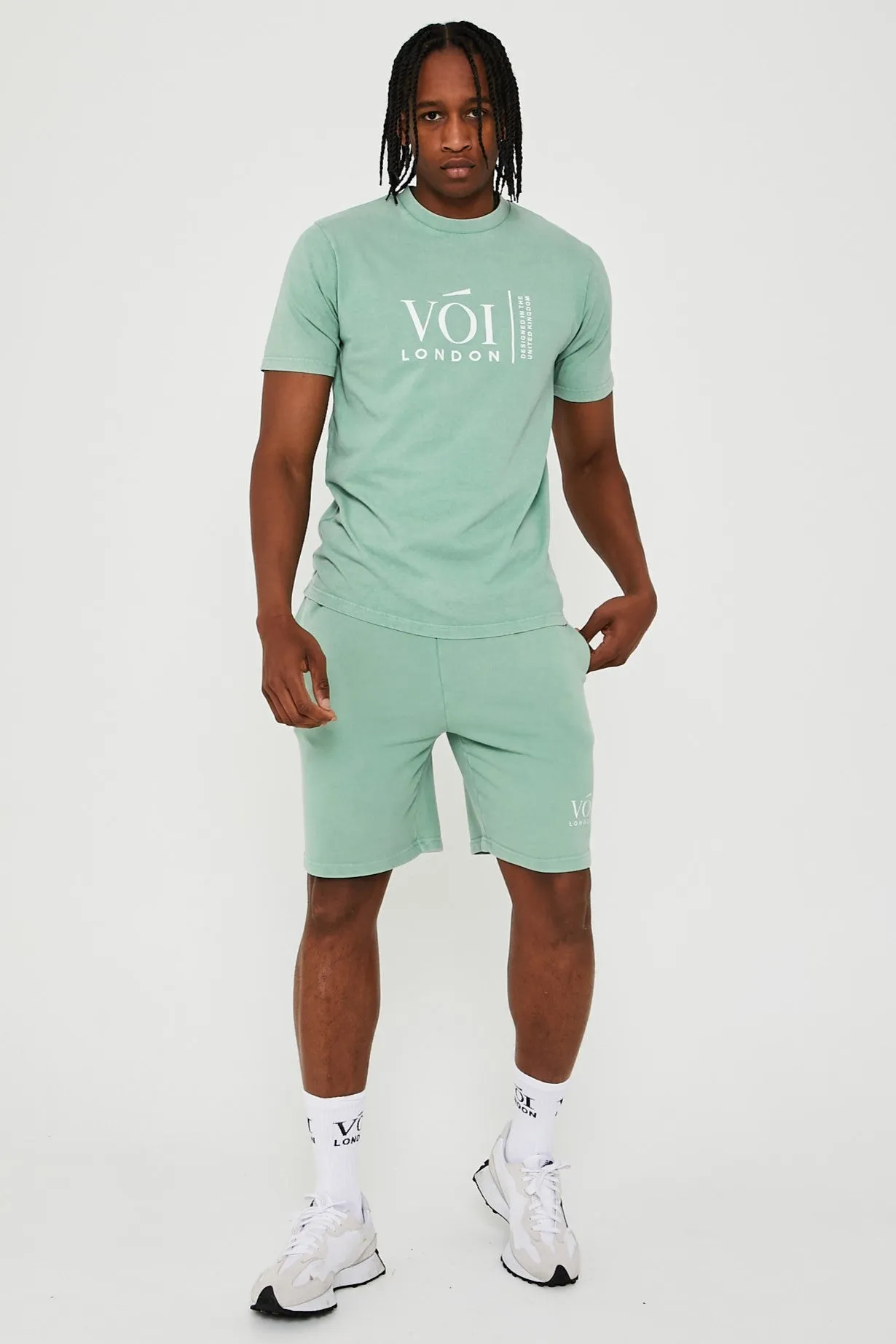 Holton Acid Wash Sweatshirt, T-Shirt & Shorts Set - Green