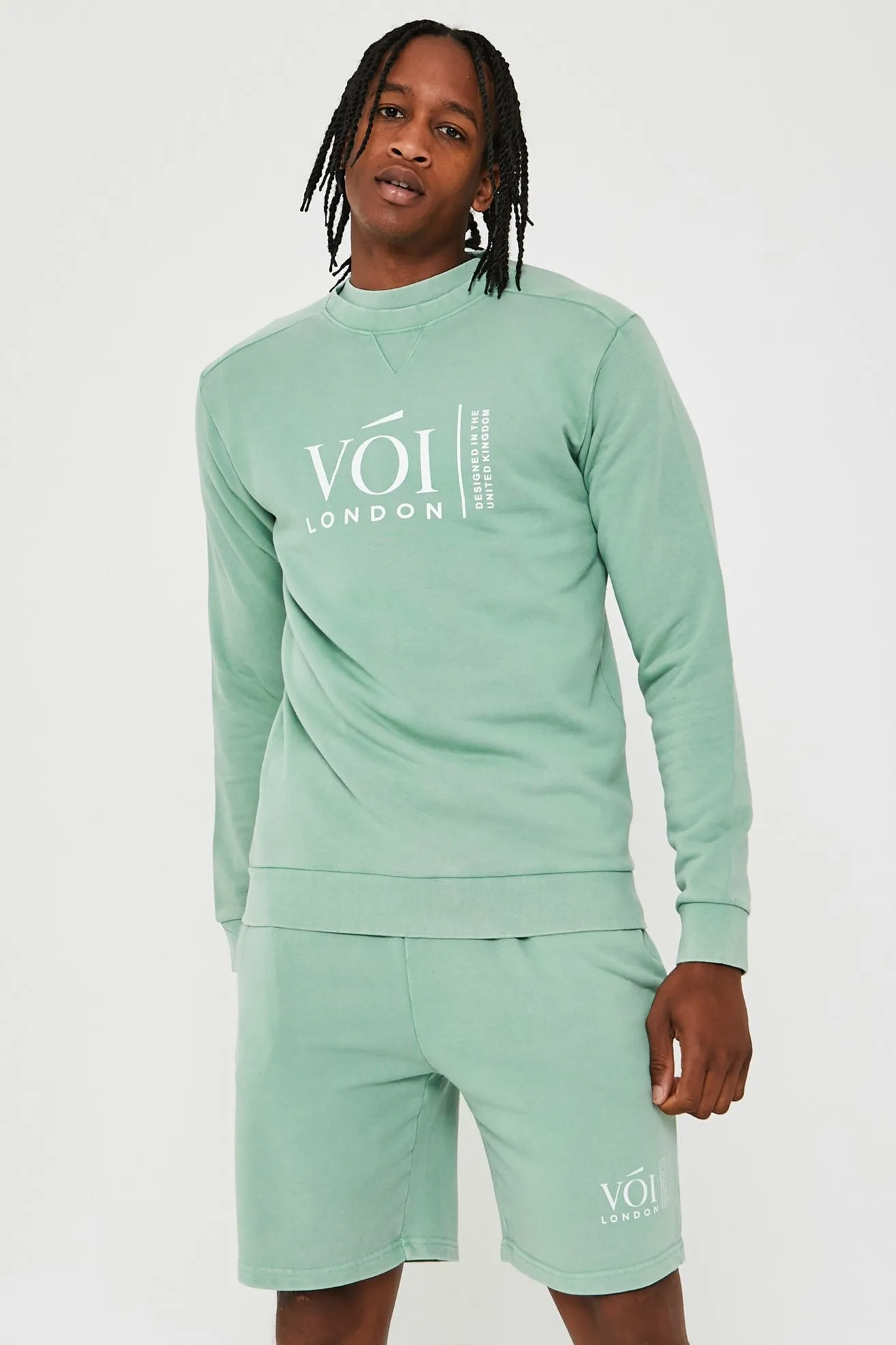 Holton Acid Wash Sweatshirt, T-Shirt & Shorts Set - Green