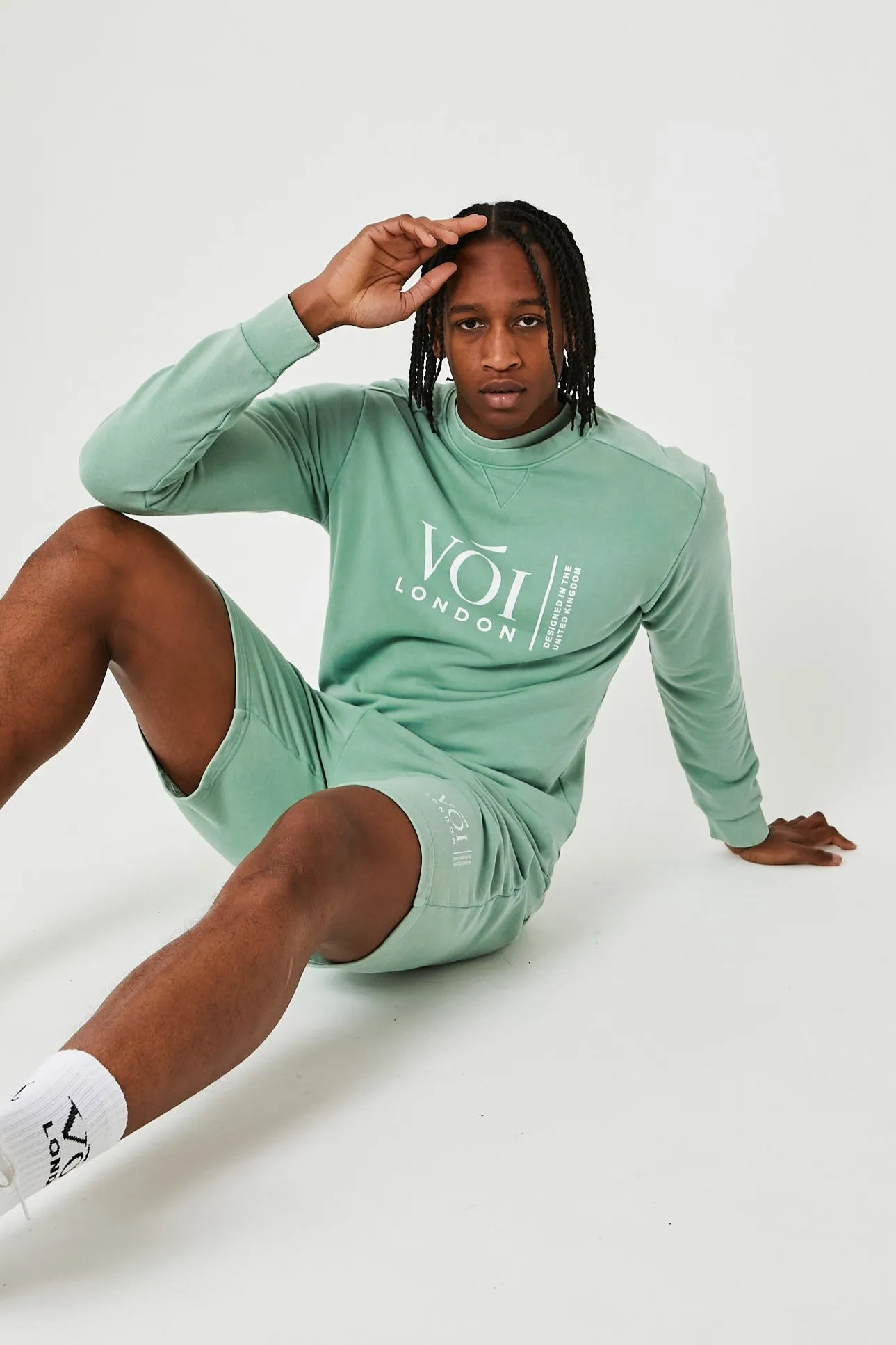 Holton Acid Wash Sweatshirt, T-Shirt & Shorts Set - Green