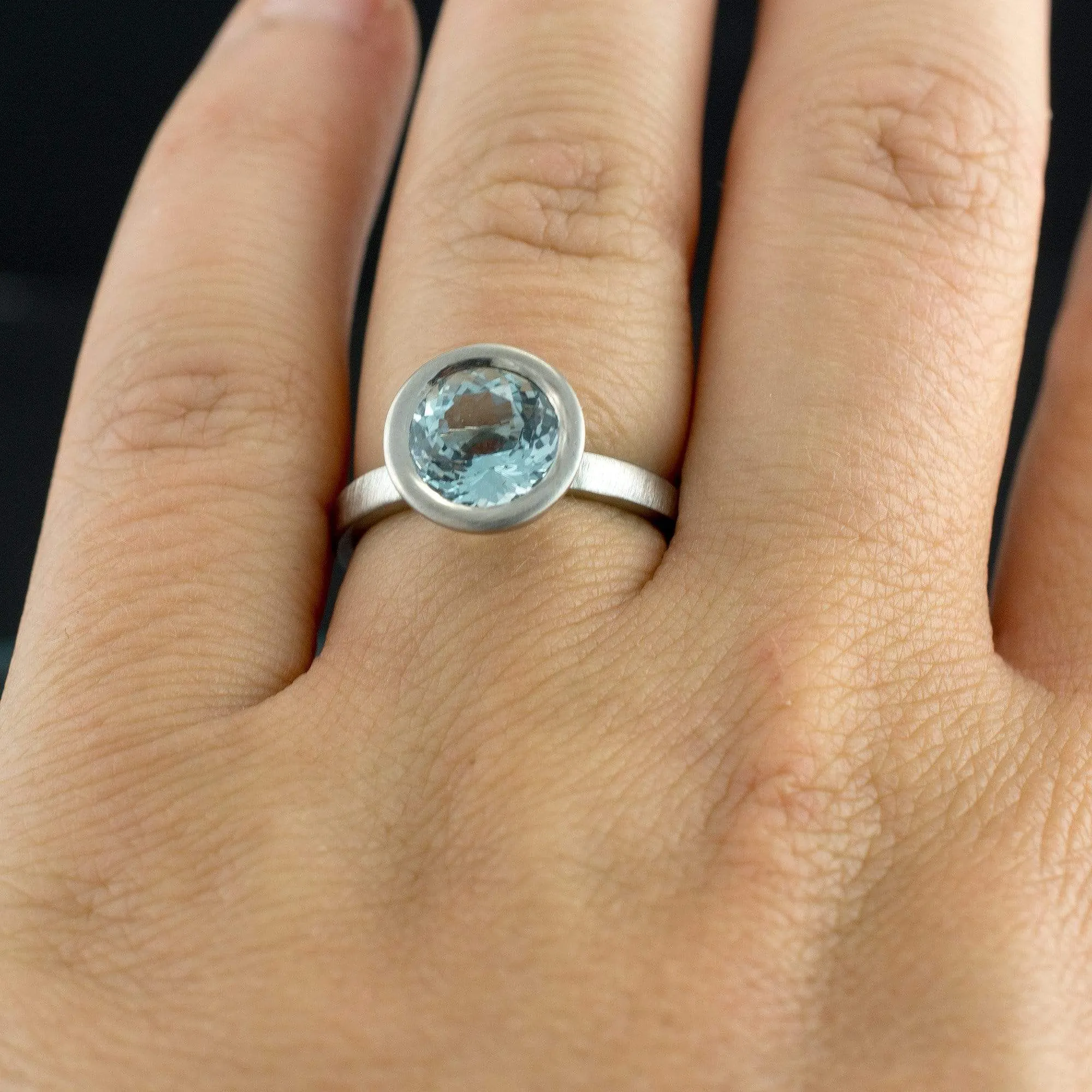 John Dyer Fireball Aquamarine Elevated Bezel Solitaire Engagement Ring