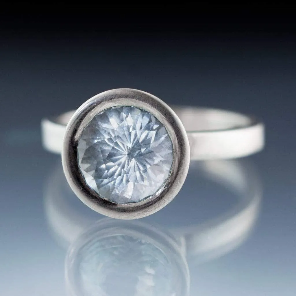 John Dyer Fireball Aquamarine Elevated Bezel Solitaire Engagement Ring