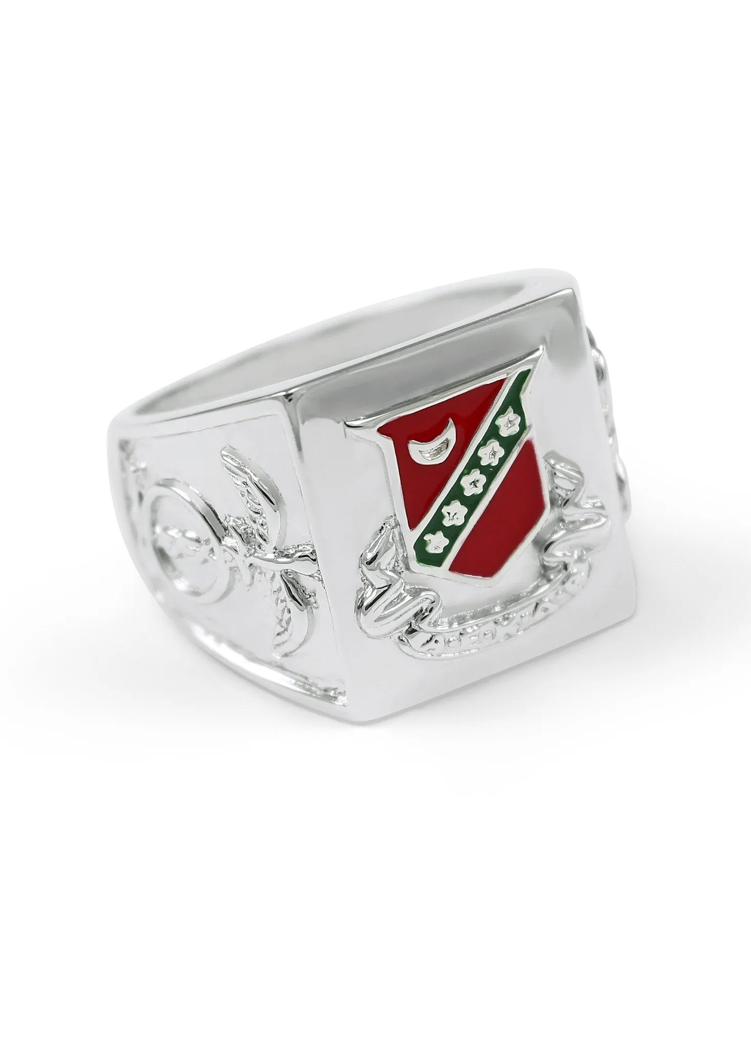 Kappa Sigma Sterling Silver Ring with Raised Crest and Red Enamel