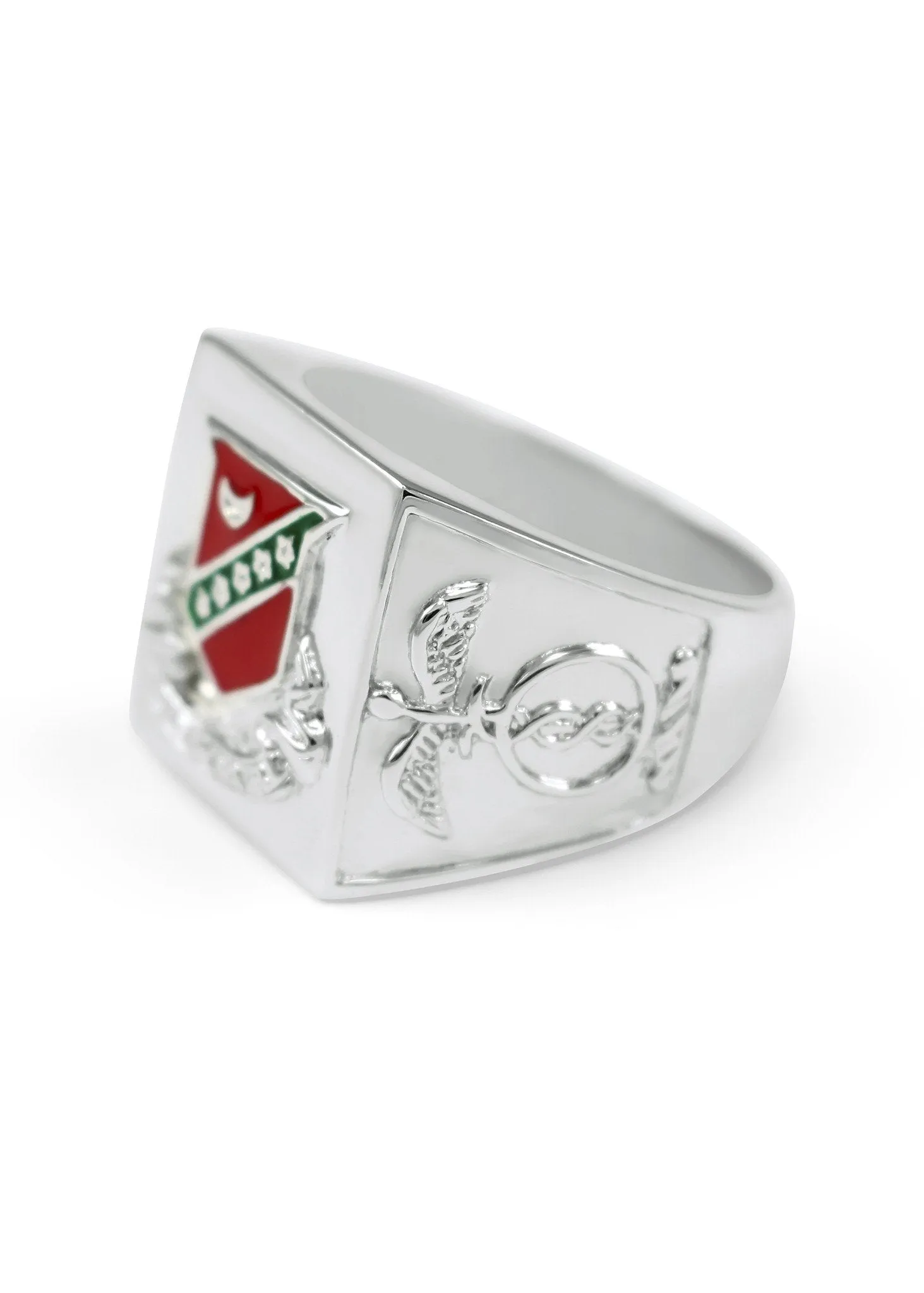 Kappa Sigma Sterling Silver Ring with Raised Crest and Red Enamel