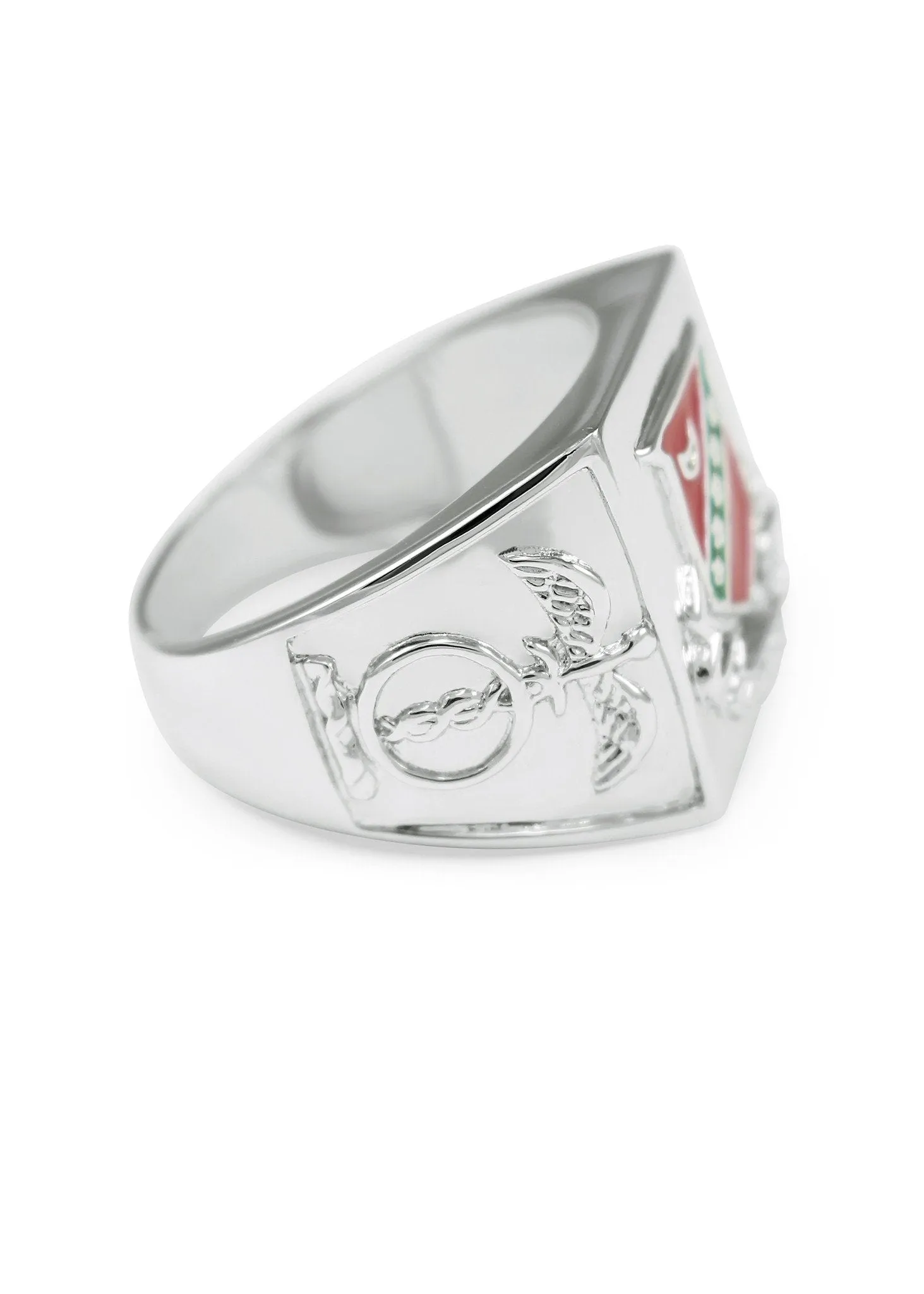 Kappa Sigma Sterling Silver Ring with Raised Crest and Red Enamel