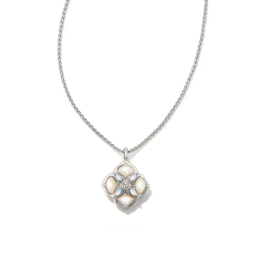 Kendra Scott Dira Stone Rhodium Short Pendant Necklace in Ivory Mix