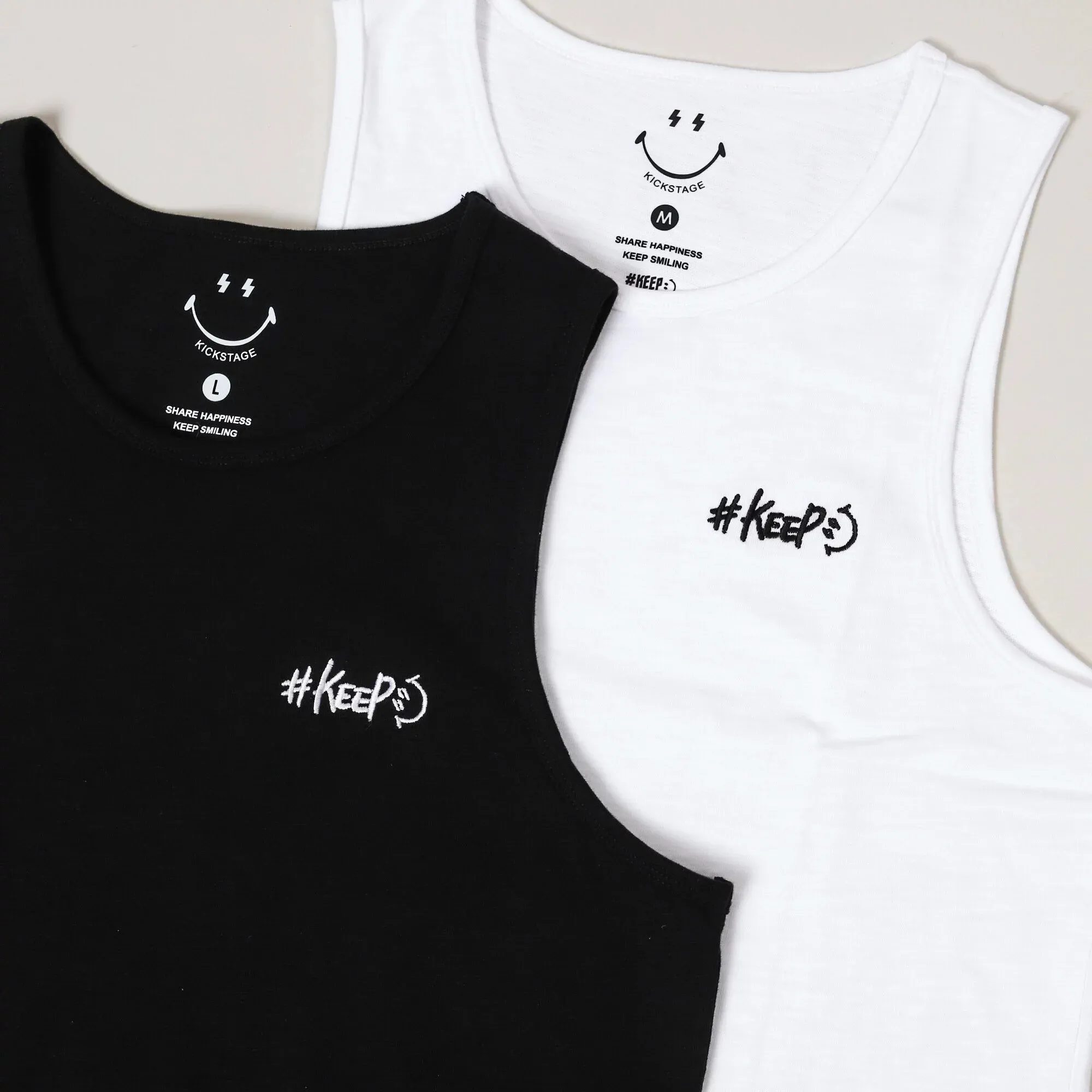 Kickstage #KEEP Lightning Smile Embroidery Cotton Tank Top [KS116]