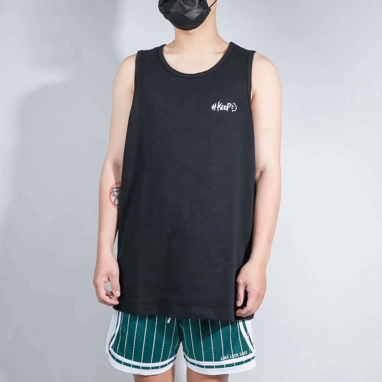 Kickstage #KEEP Lightning Smile Embroidery Cotton Tank Top [KS116]