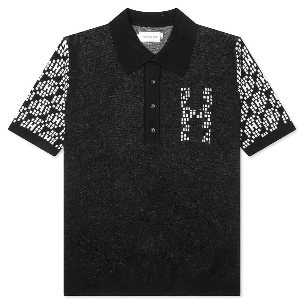 Knit H Pattern Polo - Black