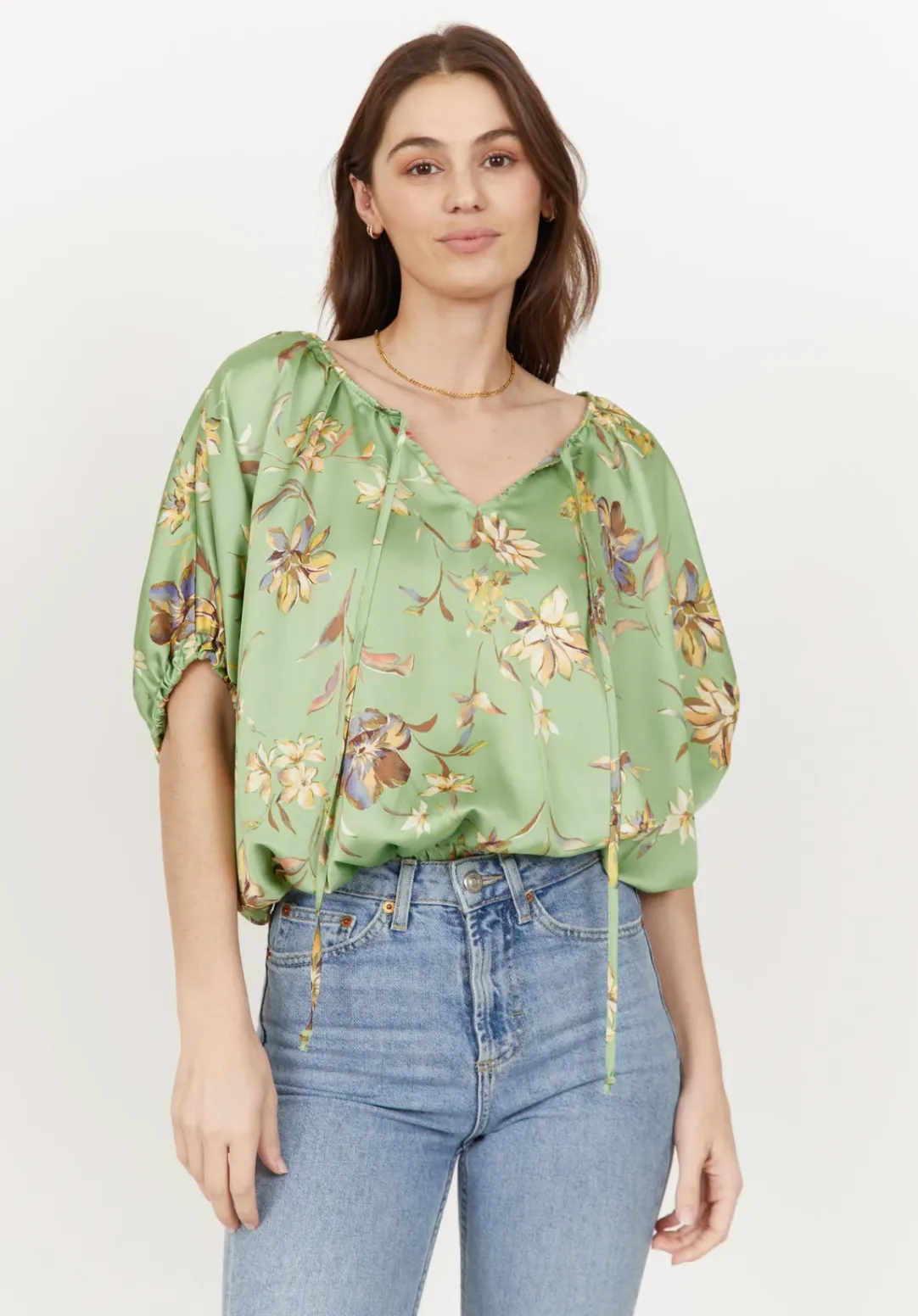 Kylie Paige Ramona shirt, satin dolman