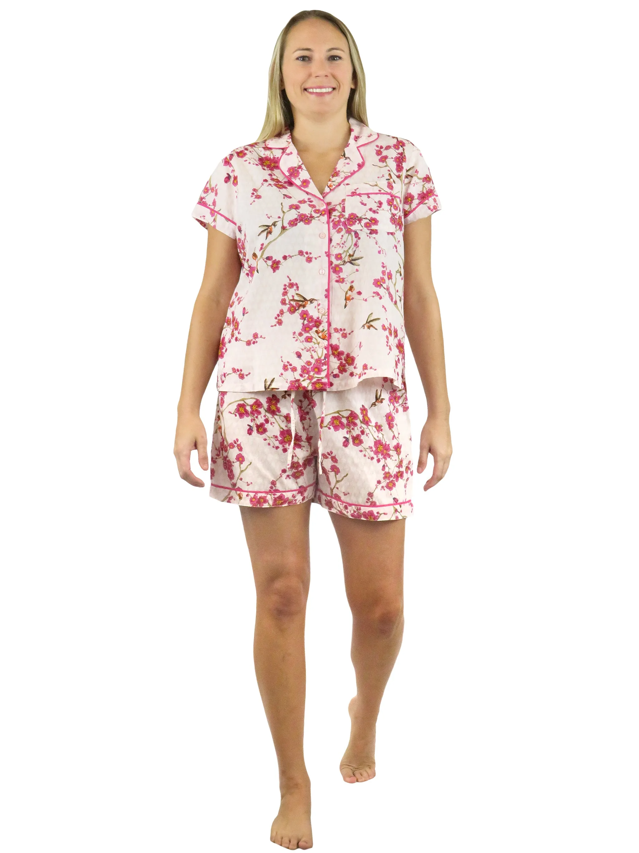 La Cera Cherry Blossom Boxer Pajama Set