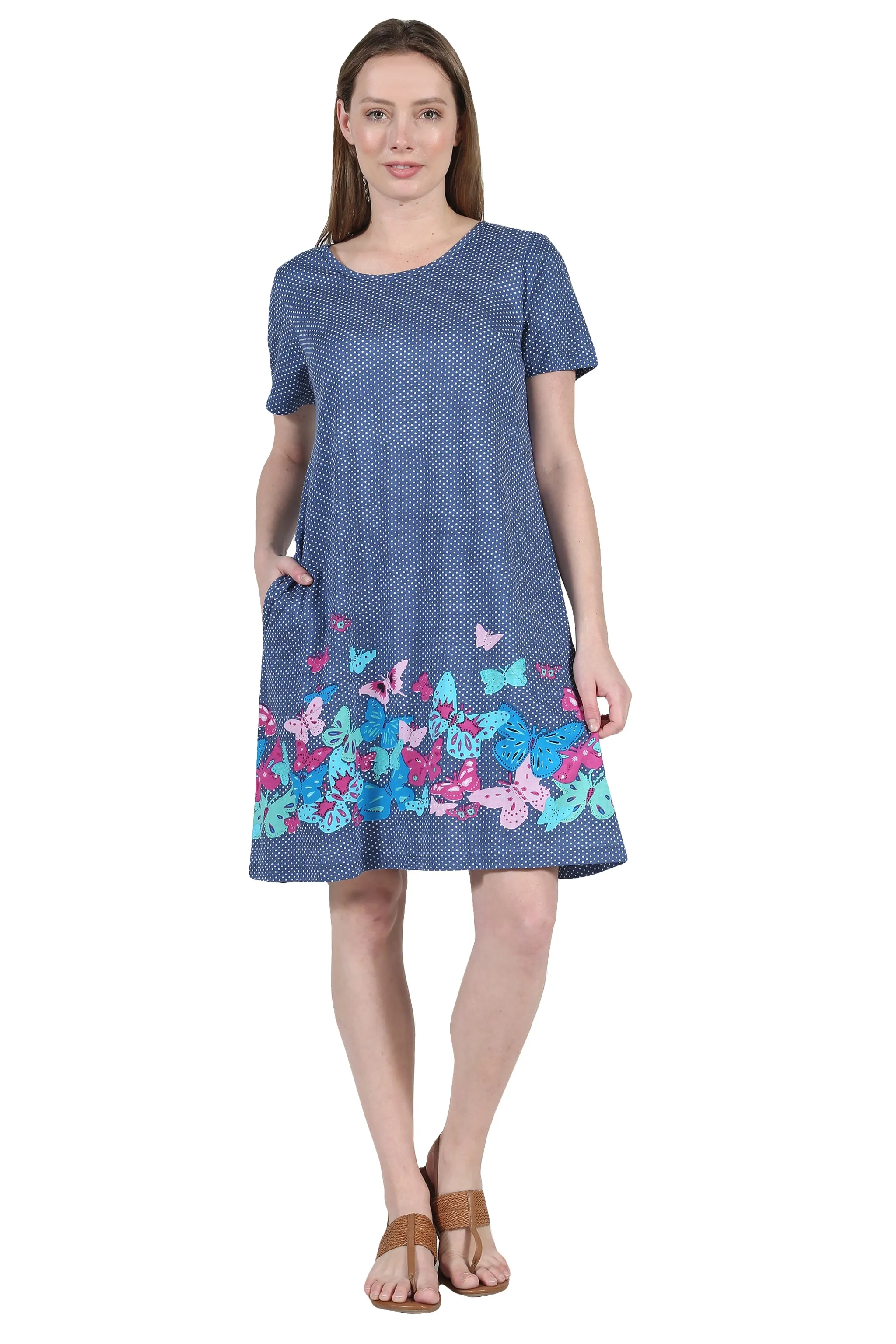 La Cera Novelty Floral Butterfly Print Short Sleeve Plus Size Dress