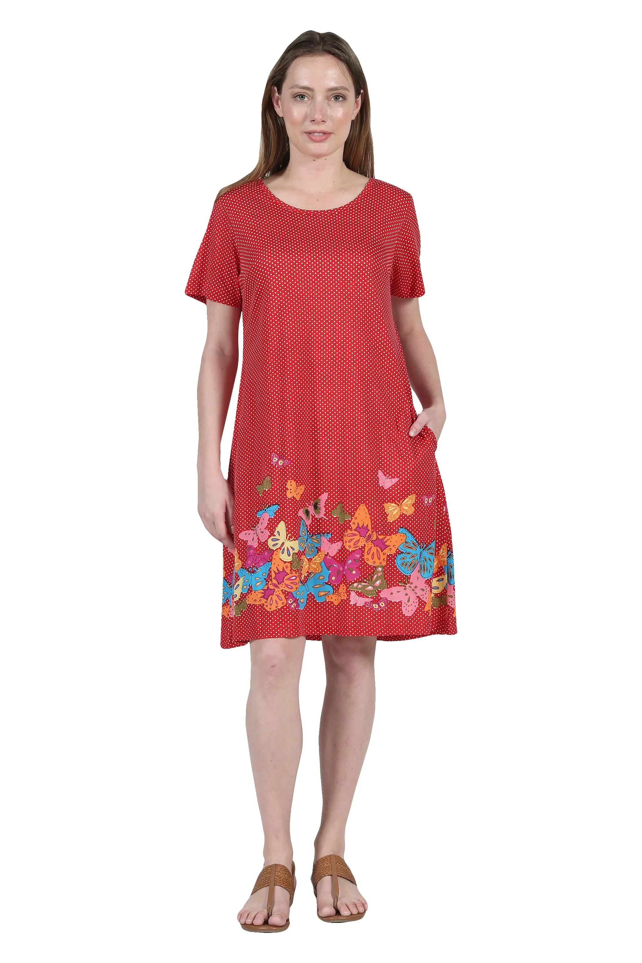 La Cera Novelty Floral Butterfly Print Short Sleeve Plus Size Dress