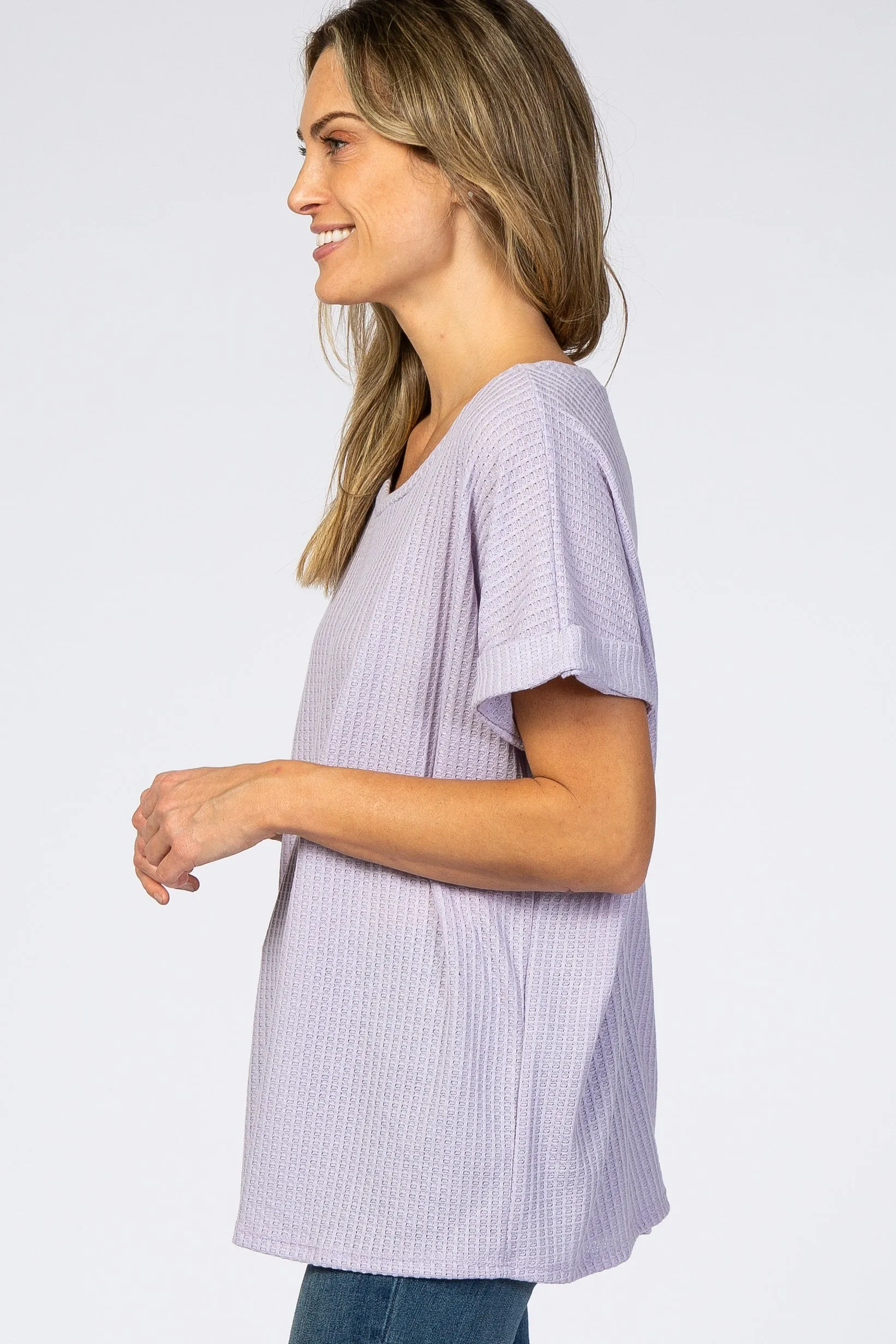 Lavender Boxy Waffle Knit Top