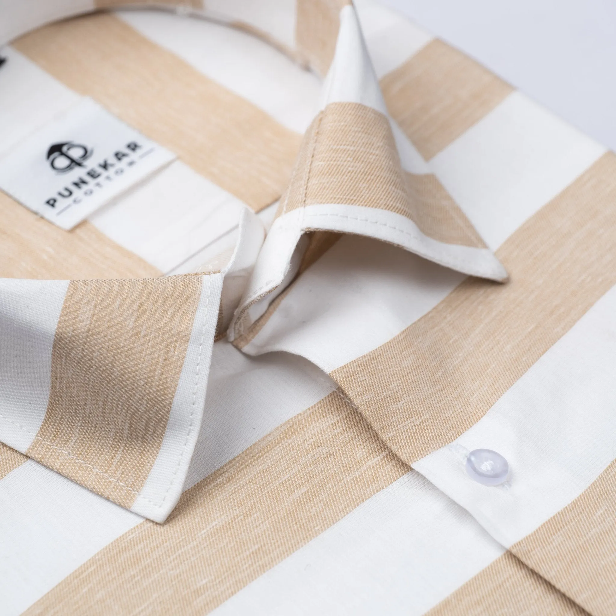 Light Tan Color Cotton Stripe Shirt For Men