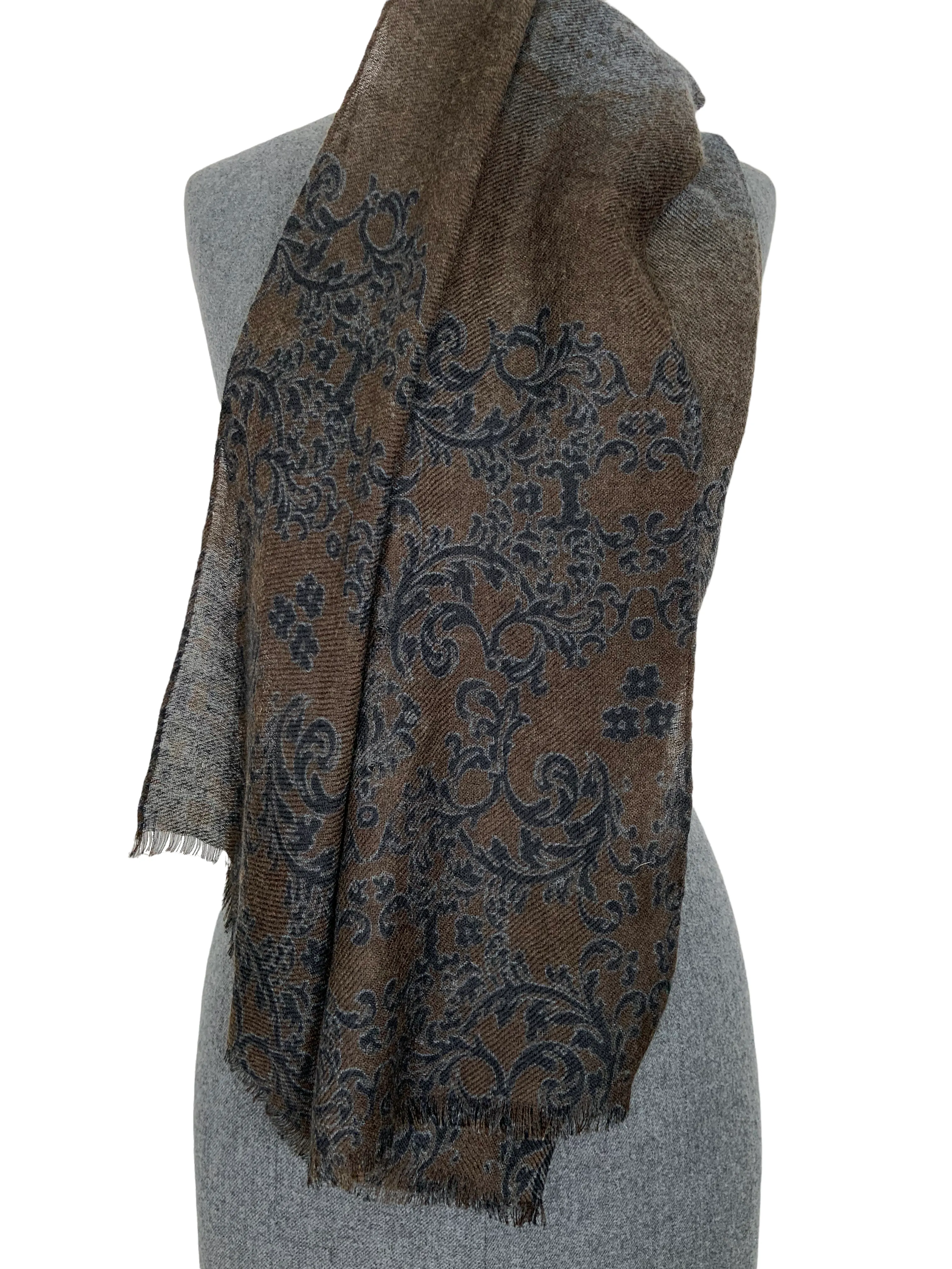 Loro Piana Floral Printed Cashmere Oblong Fringe Scarf