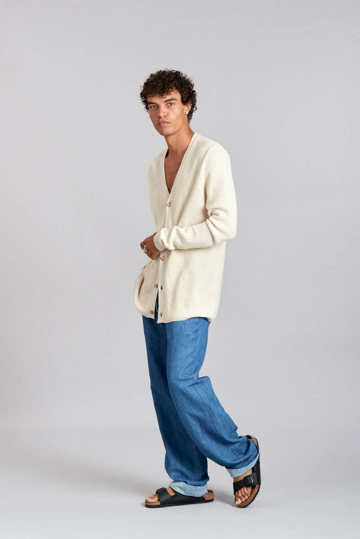 LUCAS - Organic Cotton Cardigan Ivory Melange