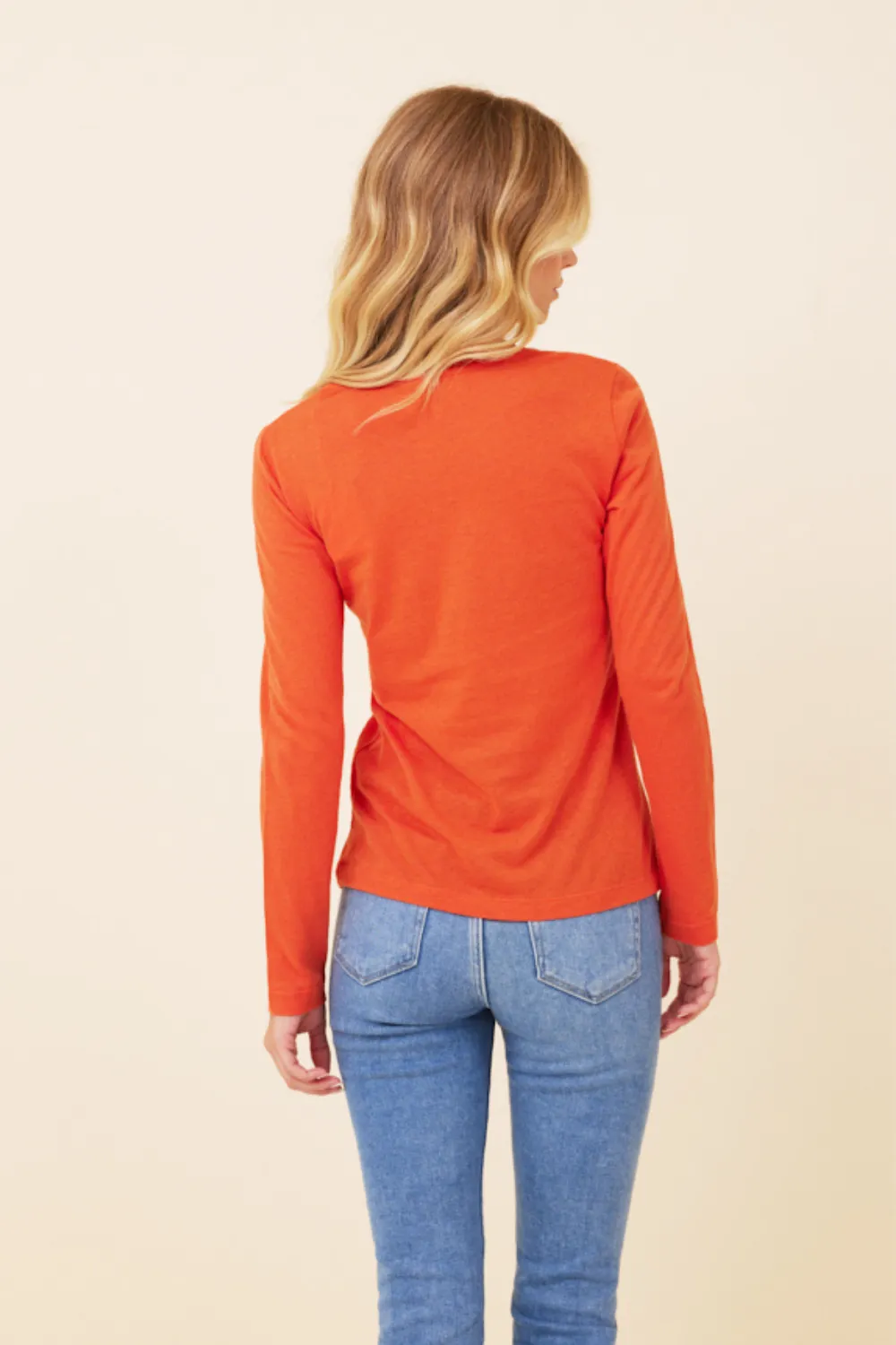 Majestic Cotton/Cashmere Long Sleeve Crewneck in Pumpkin/Orange