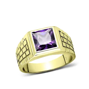 Male Wedding Simple Band Square Amethyst Mens 10k Gold Ring