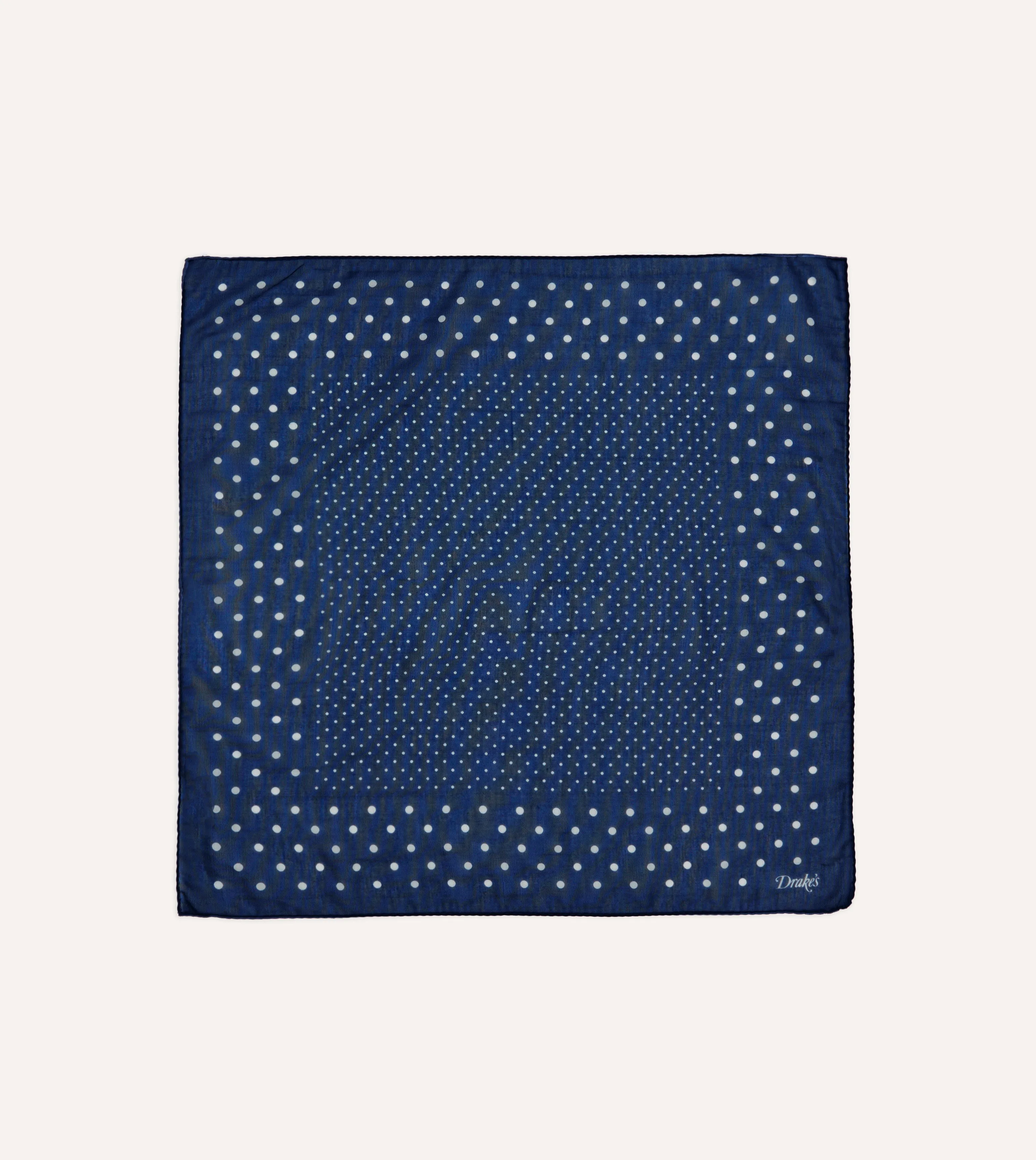 Navy Spot Border Print Cotton-Silk Pocket Square