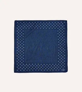 Navy Spot Border Print Cotton-Silk Pocket Square