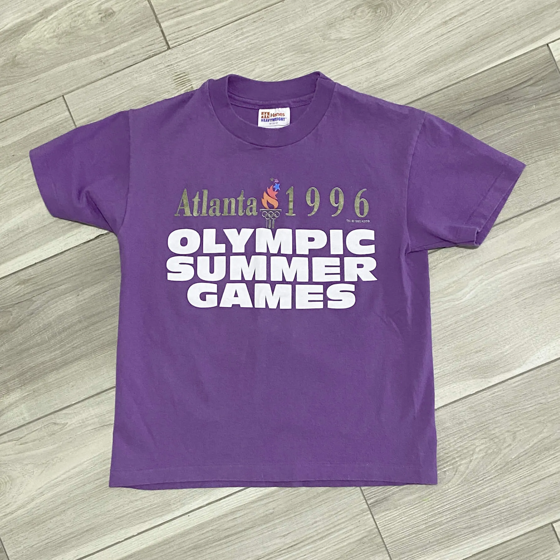 NEW Vintage 1996 Summer Olympics Boys T-Shirt, Size 10-12, 2-Sided Graphic, Purple