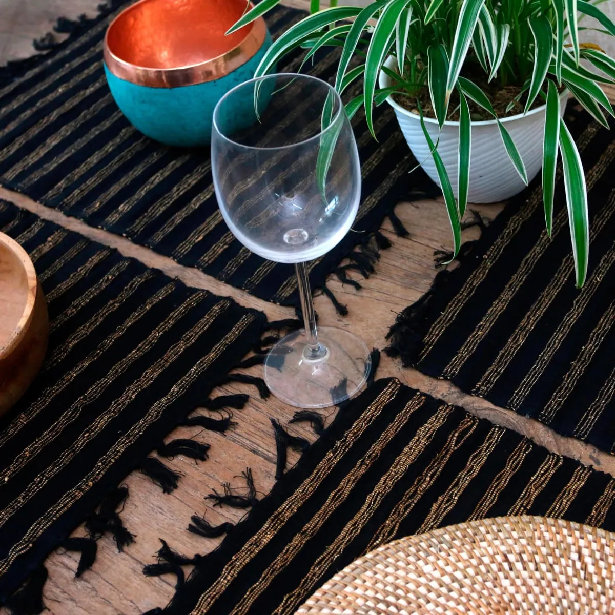 Novica Black Lurik Cotton Blend Placemats (Set Of 4)