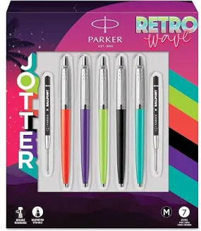 Parker Jotter Originals RETRO WAVE Ballpoint Pen - 5 Pens   2 Refills - Medium Point - Black Ink (RETRO WAVE - Pack of 5)