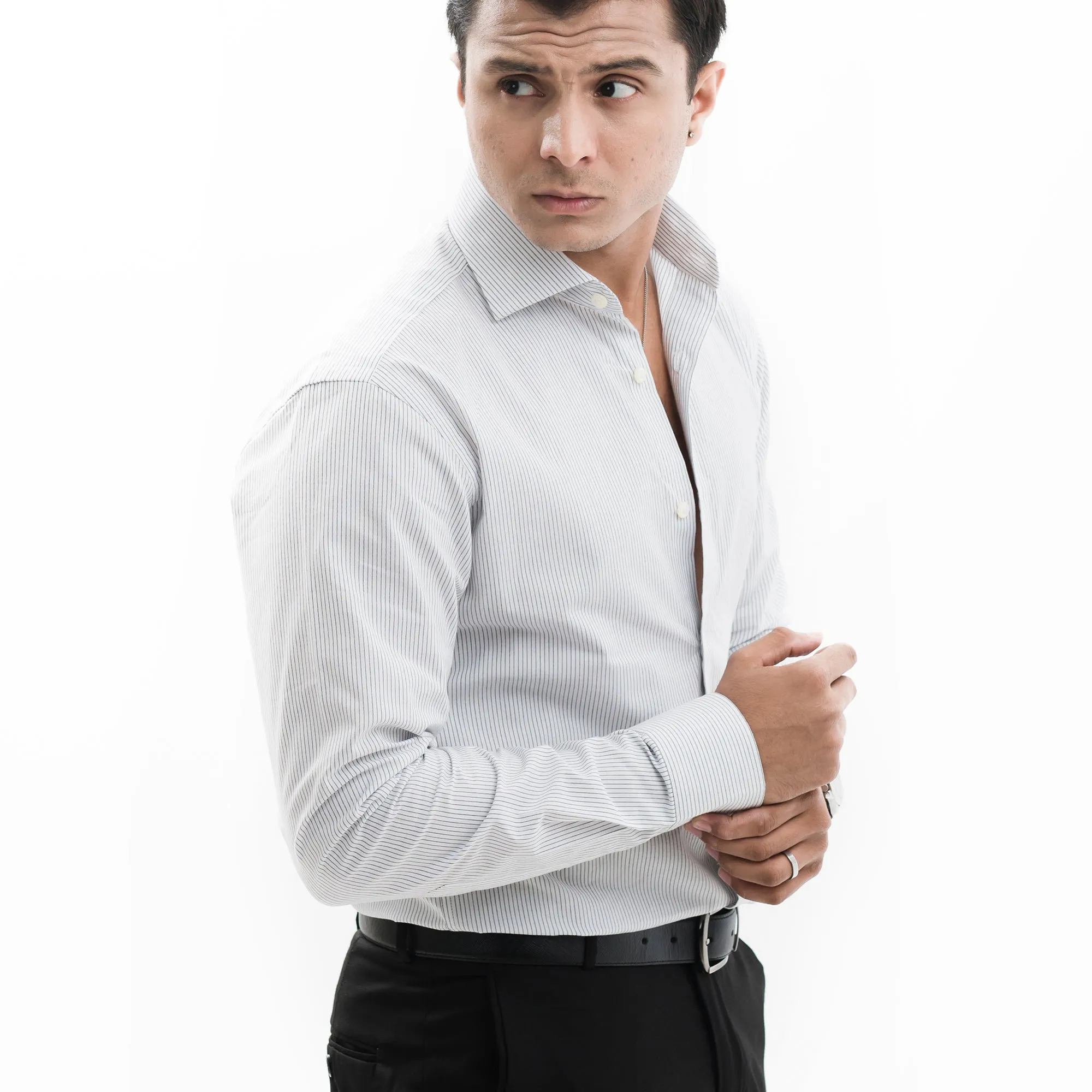 Pin-striped Black/White Collar Shirt