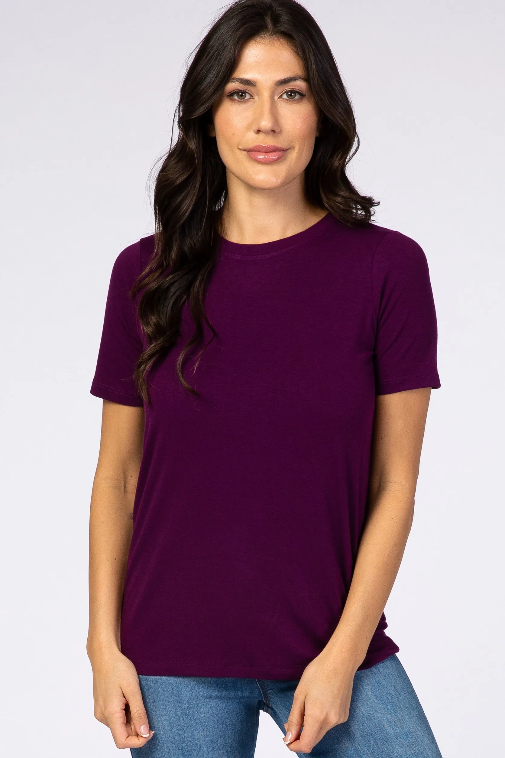 Plum Crew Neck Short Sleeve Maternity Top