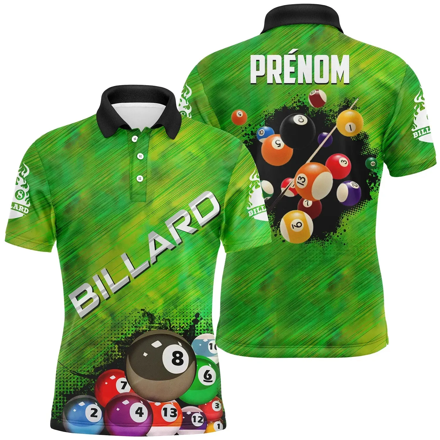 Polo De Billard Professionnel Personnalisé, Boule De Billard, Vert Rayé - CT27062323